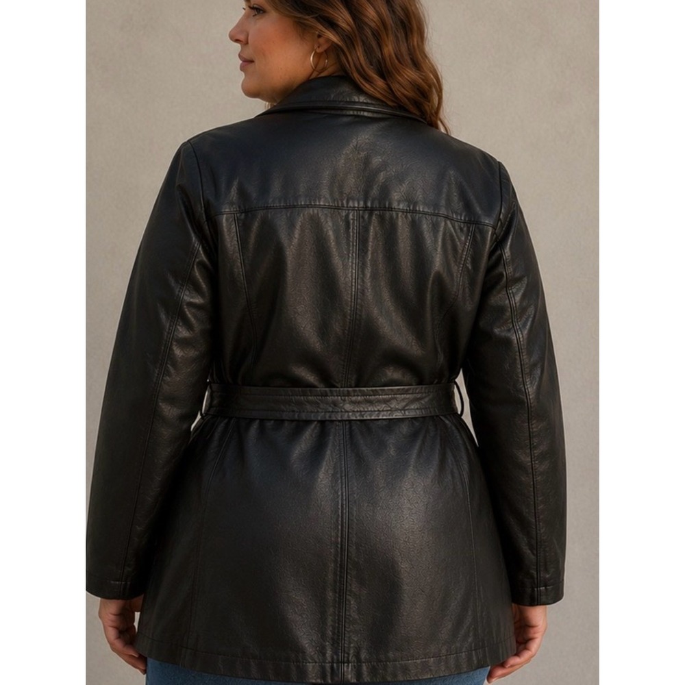 Vintage Black Leather Belted Jacket - Picture 2 of 4
